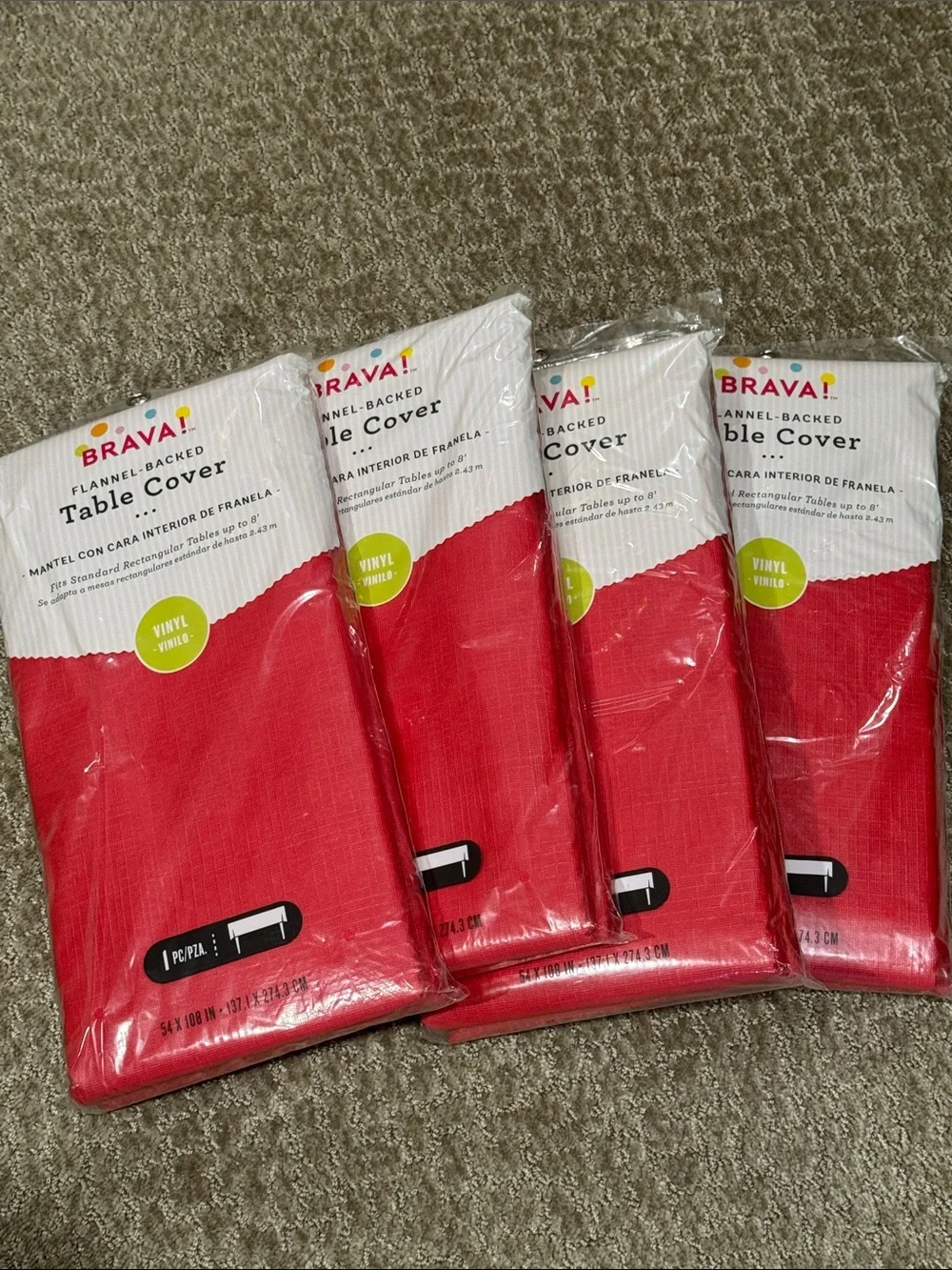 Red Flannel-Backed Vinyl Table Cover- total of 4